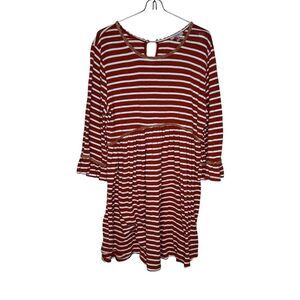 Jodifl Women's Dress Flowy Ruffle Midi Striped Long Bell Sleeve‎ Stretch Medium